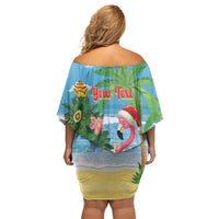 Flamingo Hawaii Summer Christmas Personalized Off Shoulder Short Dress Mele Kalikimaka Beachy Vibes LT14 - Polynesian Pride