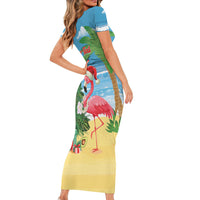 Flamingo Hawaii Summer Christmas Personalized Short Sleeve Bodycon Dress Mele Kalikimaka Beachy Vibes LT14 - Polynesian Pride