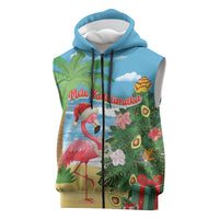 Flamingo Hawaii Summer Christmas Personalized Sleeveless Zip Hoodie Mele Kalikimaka Beachy Vibes