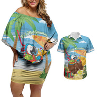 Chilling Parrot Hawaii Summer Christmas Personalized Couples Matching Off Shoulder Short Dress and Hawaiian Shirt It's 5 O'Clock Somewhere Beachy Vibes LT14 Blue - Polynesian Pride