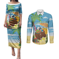 Chilling Parrot Hawaii Summer Christmas Personalized Couples Matching Puletasi and Long Sleeve Button Shirt It's 5 O'Clock Somewhere Beachy Vibes LT14 Blue - Polynesian Pride