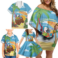Chilling Parrot Hawaii Summer Christmas Personalized Family Matching Off Shoulder Short Dress and Hawaiian Shirt It's 5 O'Clock Somewhere Beachy Vibes LT14 - Polynesian Pride