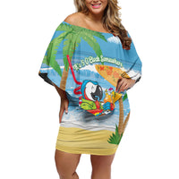 Chilling Parrot Hawaii Summer Christmas Personalized Family Matching Off Shoulder Short Dress and Hawaiian Shirt It's 5 O'Clock Somewhere Beachy Vibes