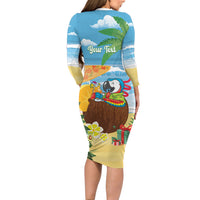 Chilling Parrot Hawaii Summer Christmas Personalized Long Sleeve Bodycon Dress It's 5 O'Clock Somewhere Beachy Vibes LT14 - Polynesian Pride