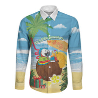 Chilling Parrot Hawaii Summer Christmas Personalized Long Sleeve Button Shirt It's 5 O'Clock Somewhere Beachy Vibes LT14 Unisex Blue - Polynesian Pride
