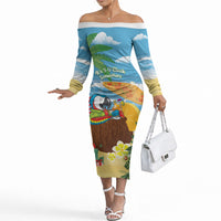 Chilling Parrot Hawaii Summer Christmas Personalized Off The Shoulder Long Sleeve Dress It's 5 O'Clock Somewhere Beachy Vibes LT14 Women Blue - Polynesian Pride