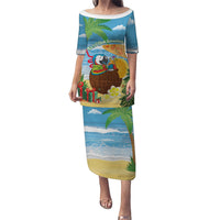 Chilling Parrot Hawaii Summer Christmas Personalized Puletasi It's 5 O'Clock Somewhere Beachy Vibes LT14 Long Dress Blue - Polynesian Pride