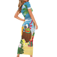 Chilling Parrot Hawaii Summer Christmas Personalized Short Sleeve Bodycon Dress It's 5 O'Clock Somewhere Beachy Vibes LT14 - Polynesian Pride