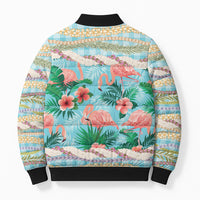 Flamingo Hawaii Summer Bomber Puffer Jacket Hawaiian Lei Pakala Motifs Tropical Style