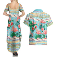 Flamingo Hawaii Summer Couples Matching Summer Maxi Dress and Hawaiian Shirt Hawaiian Lei Pakala Motifs Tropical Style LT14 - Polynesian Pride