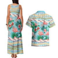 Flamingo Hawaii Summer Couples Matching Tank Maxi Dress and Hawaiian Shirt Hawaiian Lei Pakala Motifs Tropical Style LT14 - Polynesian Pride