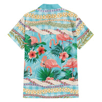 Flamingo Hawaii Summer Family Matching Long Sleeve Bodycon Dress and Hawaiian Shirt Hawaiian Lei Pakala Motifs Tropical Style LT14 Dad's Shirt - Long Sleeve Cyan - Polynesian Pride