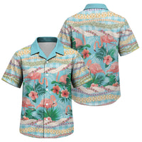 Flamingo Hawaii Summer Family Matching Off The Shoulder Long Sleeve Dress and Hawaiian Shirt Hawaiian Lei Pakala Motifs Tropical Style LT14 Son's Shirt Cyan - Polynesian Pride