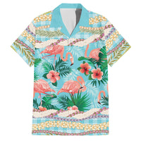 Flamingo Hawaii Summer Family Matching Short Sleeve Bodycon Dress and Hawaiian Shirt Hawaiian Lei Pakala Motifs Tropical Style LT14 Dad's Shirt - Short Sleeve Cyan - Polynesian Pride
