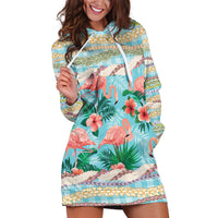 Flamingo Hawaii Summer Hoodie Dress Hawaiian Lei Pakala Motifs Tropical Style