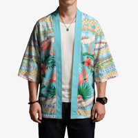 Flamingo Hawaii Summer Kimono Hawaiian Lei Pakala Motifs Tropical Style