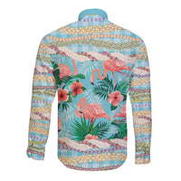 Flamingo Hawaii Summer Long Sleeve Button Shirt Hawaiian Lei Pakala Motifs Tropical Style LT14 - Polynesian Pride