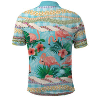 Flamingo Hawaii Summer Polo Shirt Hawaiian Lei Pakala Motifs Tropical Style LT14 - Polynesian Pride
