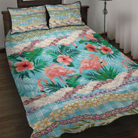 Flamingo Hawaii Summer Quilt Bed Set Hawaiian Lei Pakala Motifs Tropical Style LT14 Cyan - Polynesian Pride