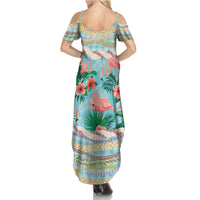 Flamingo Hawaii Summer Summer Maxi Dress Hawaiian Lei Pakala Motifs Tropical Style LT14 - Polynesian Pride