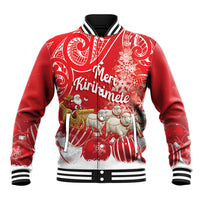 New Zealand Christmas In July Personalised Baseball Jacket Funny Santa Sheep Meri Kirihimete Red