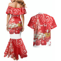 New Zealand Christmas In July Personalised Couples Matching Mermaid Dress and Hawaiian Shirt Funny Santa Sheep Meri Kirihimete Red LT14 - Polynesian Pride