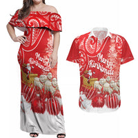 New Zealand Christmas In July Personalised Couples Matching Off Shoulder Maxi Dress and Hawaiian Shirt Funny Santa Sheep Meri Kirihimete Red LT14 Red - Polynesian Pride