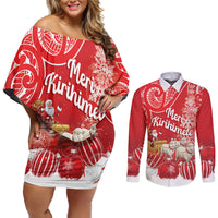 New Zealand Christmas In July Personalised Couples Matching Off Shoulder Short Dress and Long Sleeve Button Shirt Funny Santa Sheep Meri Kirihimete Red LT14 Red - Polynesian Pride