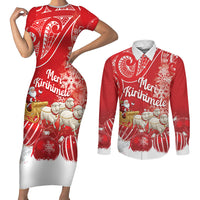 New Zealand Christmas In July Personalised Couples Matching Short Sleeve Bodycon Dress and Long Sleeve Button Shirt Funny Santa Sheep Meri Kirihimete Red LT14 Red - Polynesian Pride
