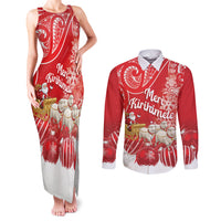 New Zealand Christmas In July Personalised Couples Matching Tank Maxi Dress and Long Sleeve Button Shirt Funny Santa Sheep Meri Kirihimete Red LT14 Red - Polynesian Pride