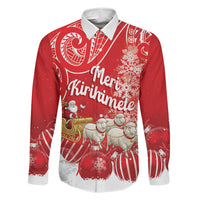 New Zealand Christmas In July Personalised Family Matching Off The Shoulder Long Sleeve Dress and Hawaiian Shirt Funny Santa Sheep Meri Kirihimete Red LT14 Dad's Shirt - Long Sleeve Red - Polynesian Pride