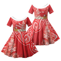 New Zealand Christmas In July Personalised Family Matching Off Shoulder Short Dress and Hawaiian Shirt Funny Santa Sheep Meri Kirihimete Red LT14 Daughter's Dress Red - Polynesian Pride