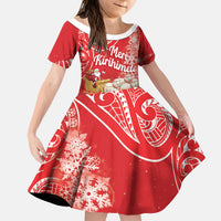New Zealand Christmas In July Personalised Kid Short Sleeve Dress Funny Santa Sheep Meri Kirihimete Red LT14 KID Red - Polynesian Pride