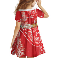 New Zealand Christmas In July Personalised Kid Short Sleeve Dress Funny Santa Sheep Meri Kirihimete Red LT14 - Polynesian Pride
