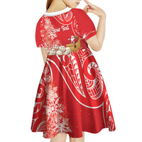 New Zealand Christmas In July Personalised Kid Short Sleeve Dress Funny Santa Sheep Meri Kirihimete Red LT14 - Polynesian Pride