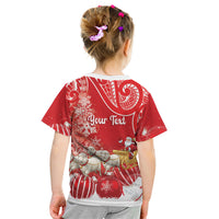 New Zealand Christmas In July Personalised Kid T Shirt Funny Santa Sheep Meri Kirihimete Red LT14 - Polynesian Pride