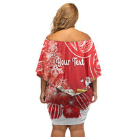 New Zealand Christmas In July Personalised Off Shoulder Short Dress Funny Santa Sheep Meri Kirihimete Red LT14 - Polynesian Pride