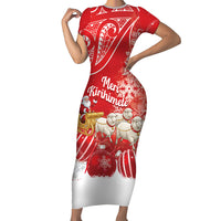 New Zealand Christmas In July Personalised Short Sleeve Bodycon Dress Funny Santa Sheep Meri Kirihimete Red LT14 Long Dress Red - Polynesian Pride