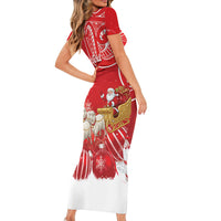 New Zealand Christmas In July Personalised Short Sleeve Bodycon Dress Funny Santa Sheep Meri Kirihimete Red LT14 - Polynesian Pride