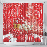 New Zealand Christmas In July Shower Curtain Funny Santa Sheep Meri Kirihimete Red LT14 - Polynesian Pride