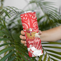 New Zealand Christmas In July Personalised Skinny Tumbler Funny Santa Sheep Meri Kirihimete Red LT14 - Polynesian Pride