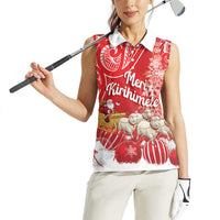 New Zealand Christmas In July Personalised Women Sleeveless Polo Shirt Funny Santa Sheep Meri Kirihimete Red LT14 - Polynesian Pride