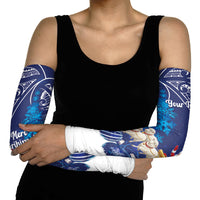 New Zealand Christmas In July Personalised Arm Sleeves Funny Santa Sheep Meri Kirihimete Blue LT14 - Polynesian Pride