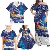 New Zealand Christmas In July Personalised Family Matching Off Shoulder Maxi Dress and Hawaiian Shirt Funny Santa Sheep Meri Kirihimete Blue LT14 - Polynesian Pride