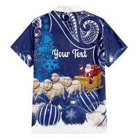 New Zealand Christmas In July Personalised Family Matching Off Shoulder Maxi Dress and Hawaiian Shirt Funny Santa Sheep Meri Kirihimete Blue LT14 Dad's Shirt - Long Sleeve Blue - Polynesian Pride