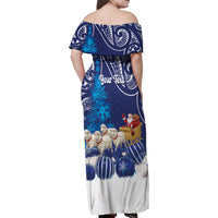 New Zealand Christmas In July Personalised Family Matching Off Shoulder Maxi Dress and Hawaiian Shirt Funny Santa Sheep Meri Kirihimete Blue LT14 - Polynesian Pride