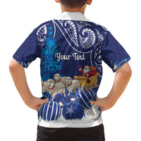New Zealand Christmas In July Personalised Family Matching Tank Maxi Dress and Hawaiian Shirt Funny Santa Sheep Meri Kirihimete Blue LT14 - Polynesian Pride