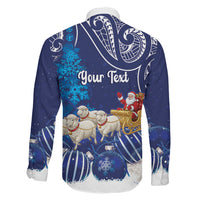 New Zealand Christmas In July Personalised Family Matching Tank Maxi Dress and Hawaiian Shirt Funny Santa Sheep Meri Kirihimete Blue LT14 Son's Shirt Blue - Polynesian Pride