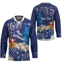 New Zealand Christmas In July Personalised Hockey Jersey Funny Santa Sheep Meri Kirihimete Blue LT14 - Polynesian Pride
