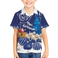 New Zealand Christmas In July Personalised Kid Hawaiian Shirt Funny Santa Sheep Meri Kirihimete Blue LT14 Kid Blue - Polynesian Pride
